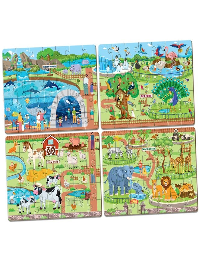 FIRSTCRY INTELLISKILLS Intelliskills Premium 4-in-1 Jigsaw Puzzle for Kids, 140 Pcs Puzzle Set, Fun Learning &Educational Toy for Enhancing Concentration, Puzzle for Kids 3+ Years, Best Birthday Gift (Animal Kingdom) - Image 1